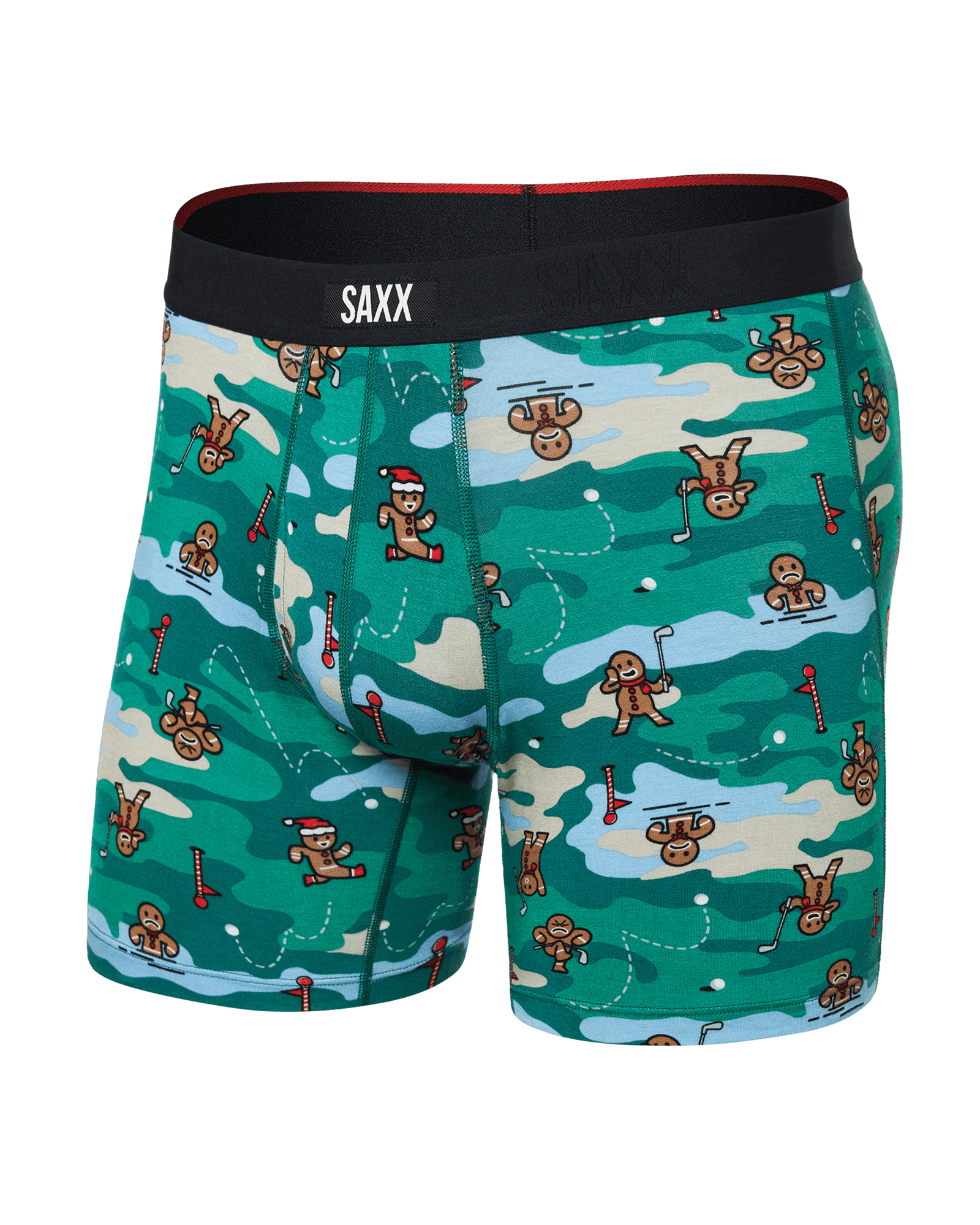 Front of Vibe Xtra Boxer Brief in Holiday Par-Tee-Green