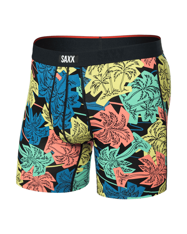 Front of Vibe Xtra Boxer Brief Fly in Palm Fun-Black