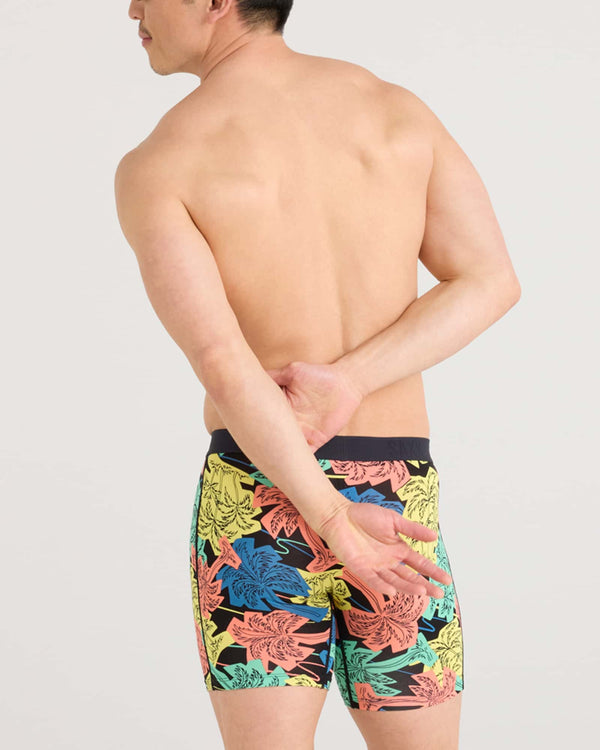 Back - Model wearing Vibe Xtra Boxer Brief Fly in Palm Fun-Black