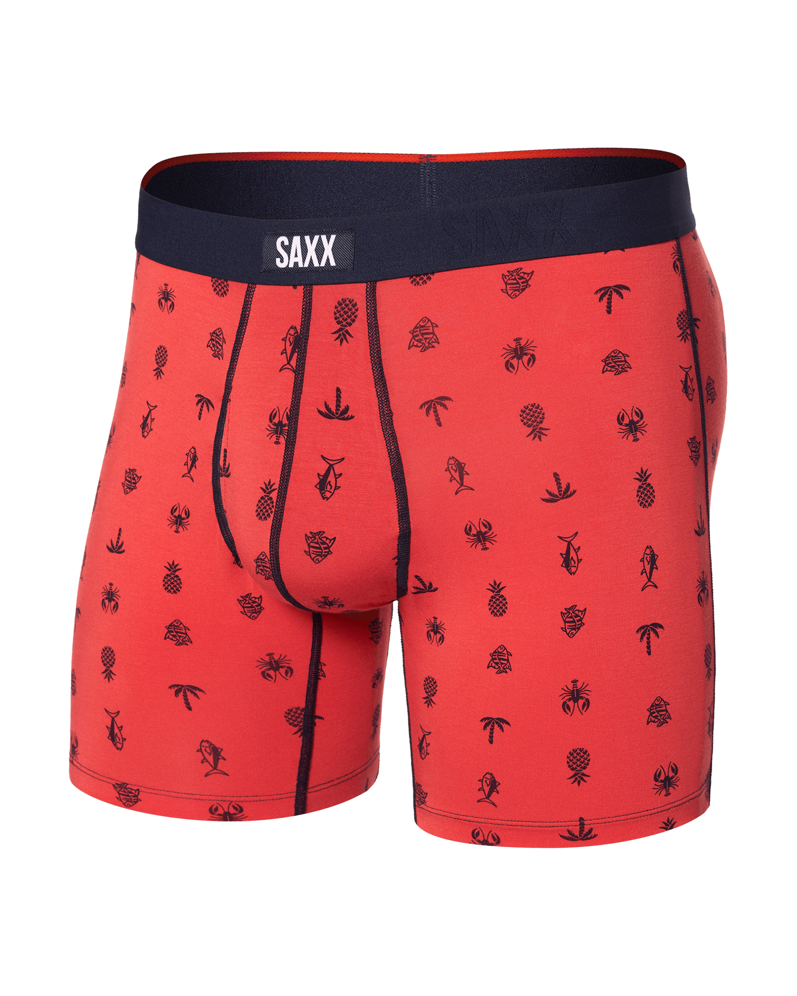 Front of Vibe Xtra Boxer Brief Fly in Summer Catch-Coral Red