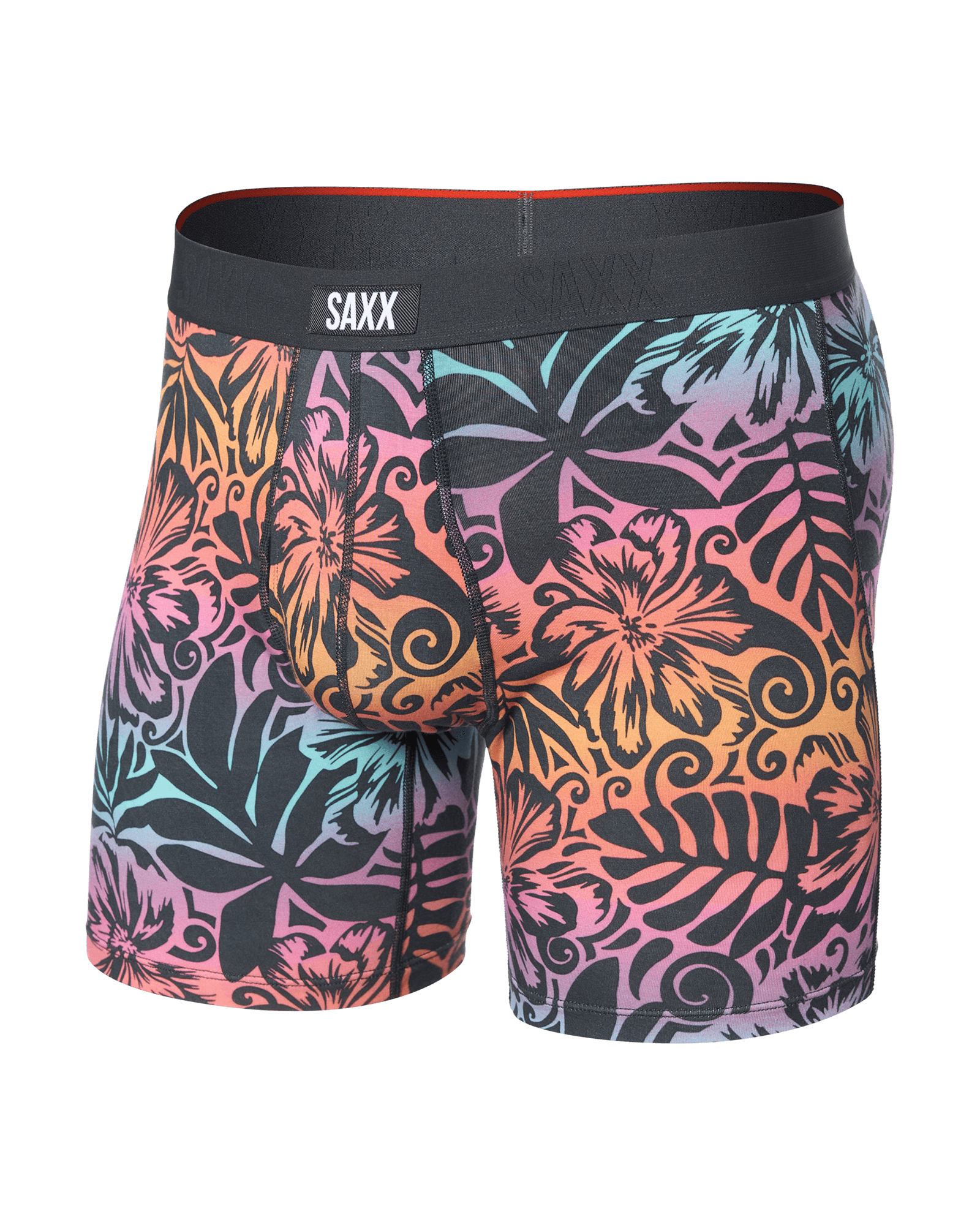 Front of Vibe Xtra Boxer Brief Fly in Surf Flowers-Ebony