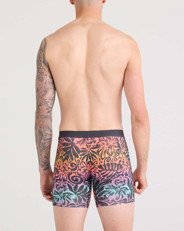 Back - Model wearing Vibe Xtra Boxer Brief Fly in Surf Flowers-Ebony