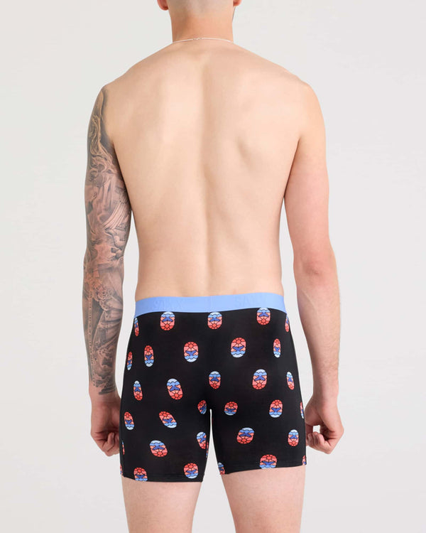 Back - Model wearing Vibe Xtra Boxer Brief Fly in Whale Watcher-Black