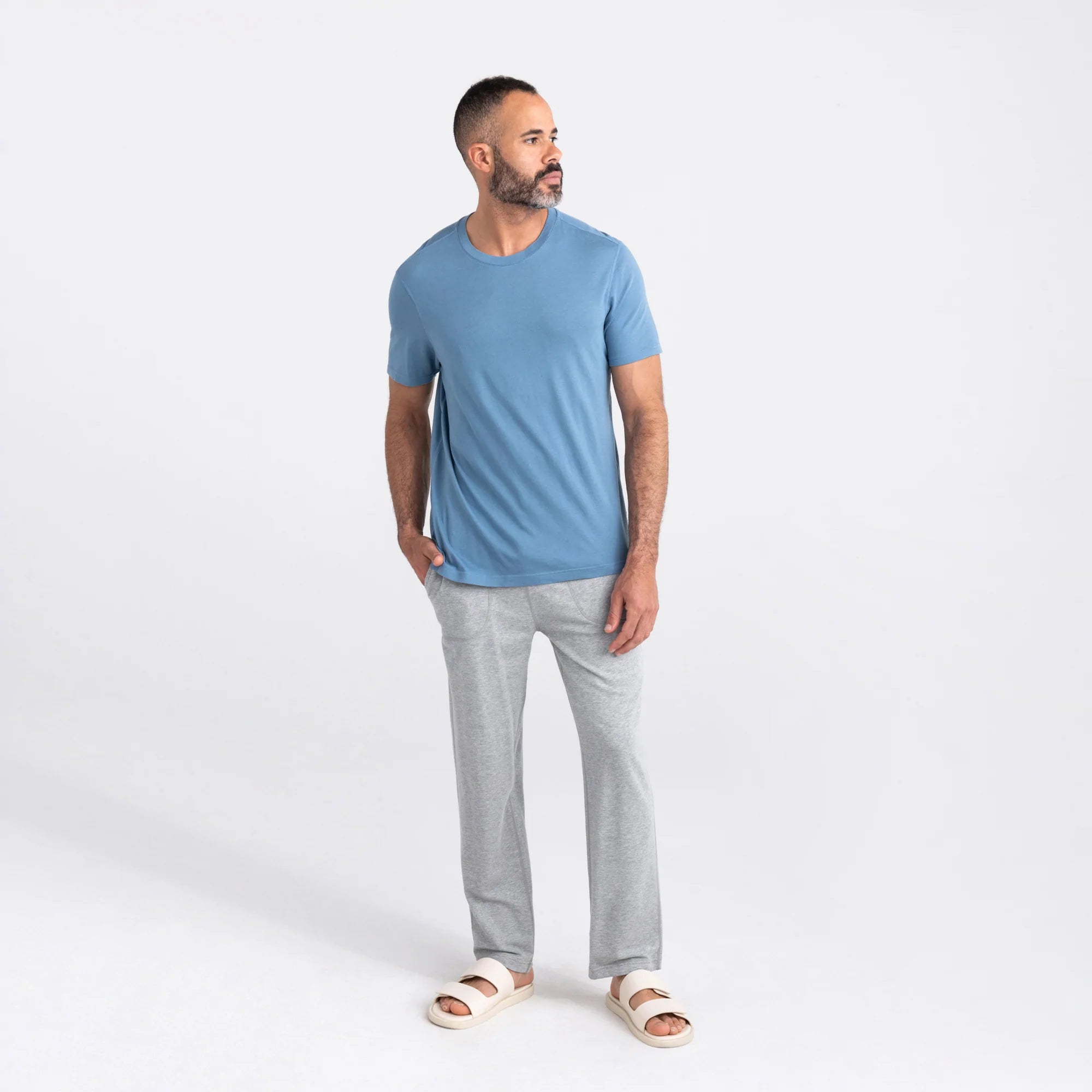 Front - Model wearing 3Six Five Lounge Tee in Washed Blue
